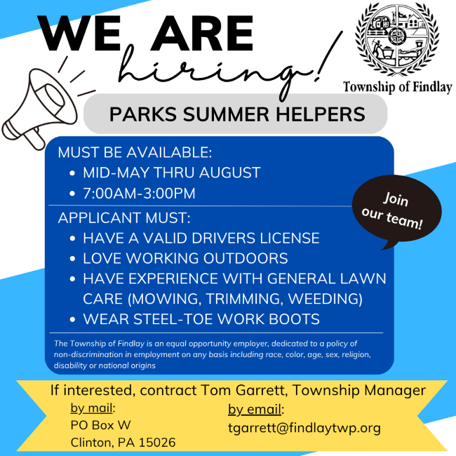 HIRING SUMMER PARKS HELPER 